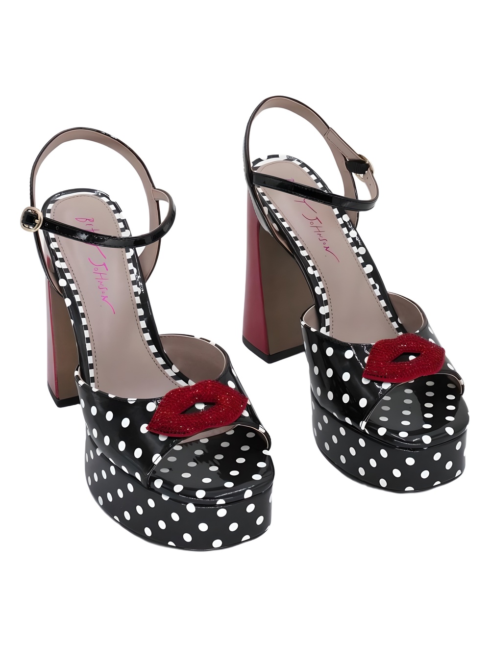 Betsey Johnson Allyson Lips Polka Dot Platform Block Heel Sandals Size 9M